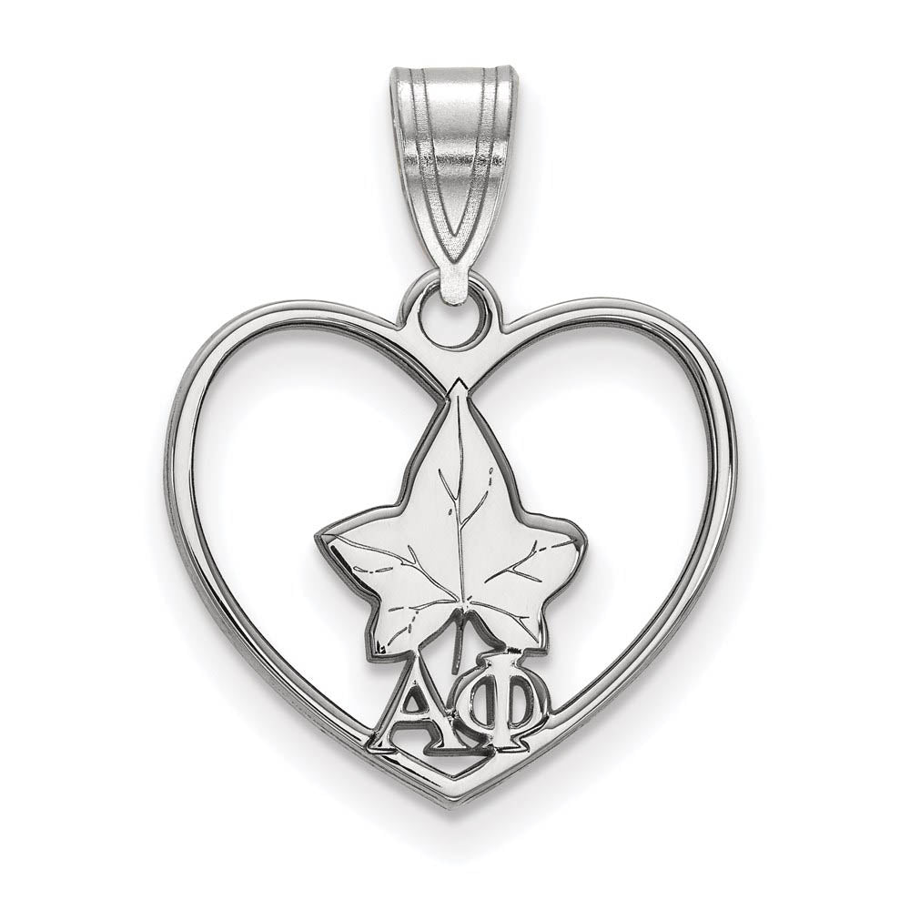 Sterling Silver Alpha Phi Heart Pendant, Item P27283 by The Black Bow Jewelry Co.