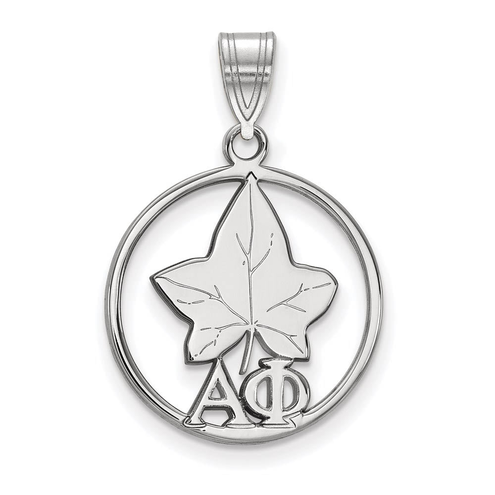 Sterling Silver Alpha Phi Medium Circle Pendant, Item P27284 by The Black Bow Jewelry Co.