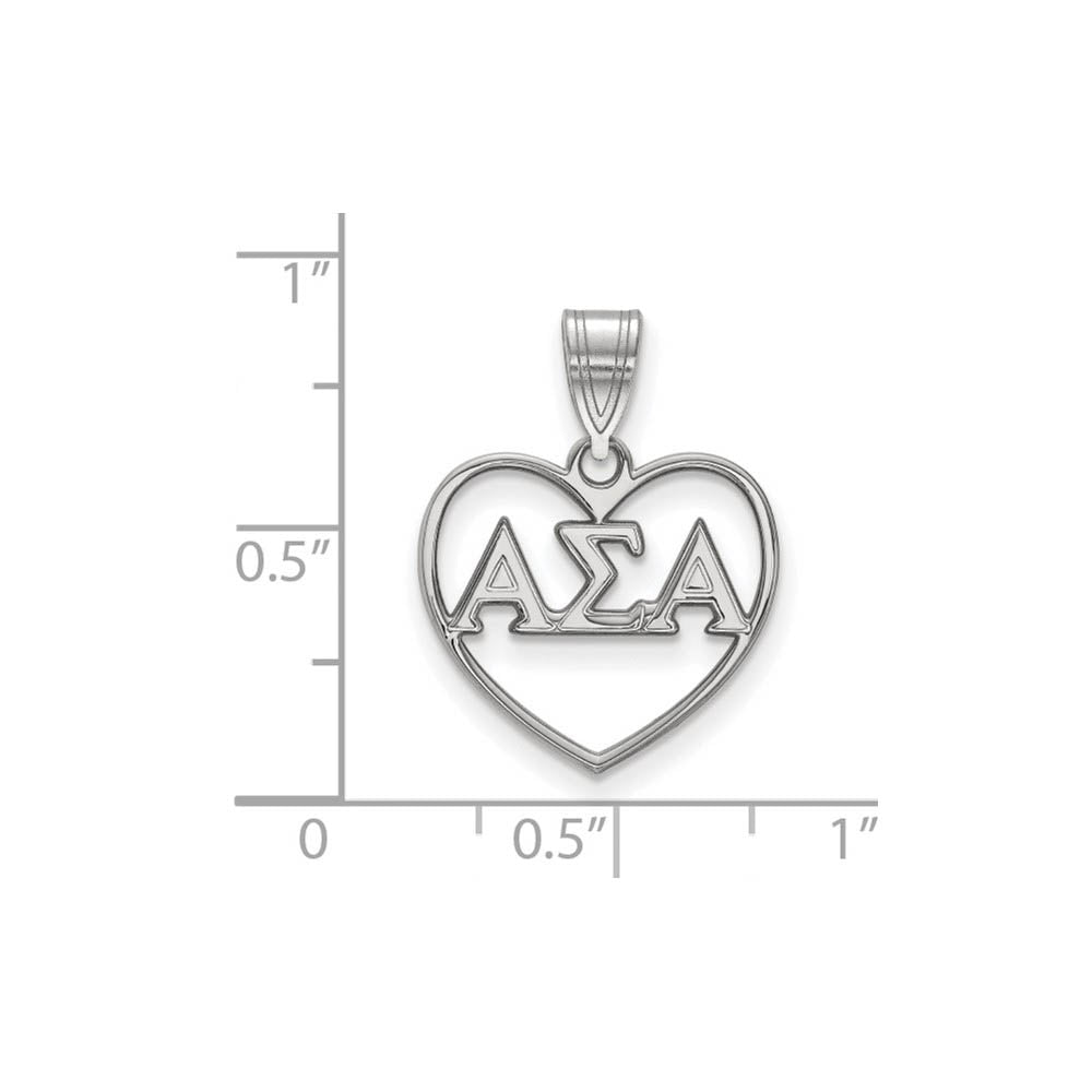 Alternate view of the Sterling Silver Alpha Sigma Alpha Heart Greek Letters Pendant by The Black Bow Jewelry Co.