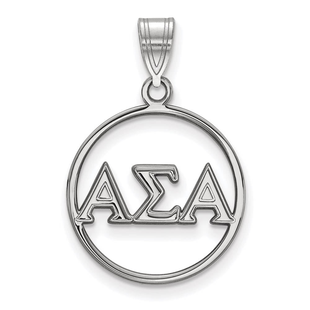 Sterling Silver Alpha Sigma Alpha Small Circle Greek Letters Pendant, Item P27289 by The Black Bow Jewelry Co.