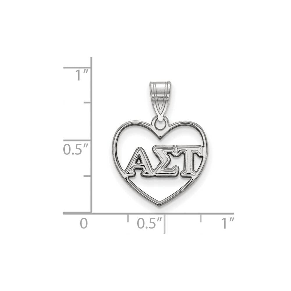 Alternate view of the Sterling Silver Alpha Sigma Tau Heart Greek Letters Pendant by The Black Bow Jewelry Co.