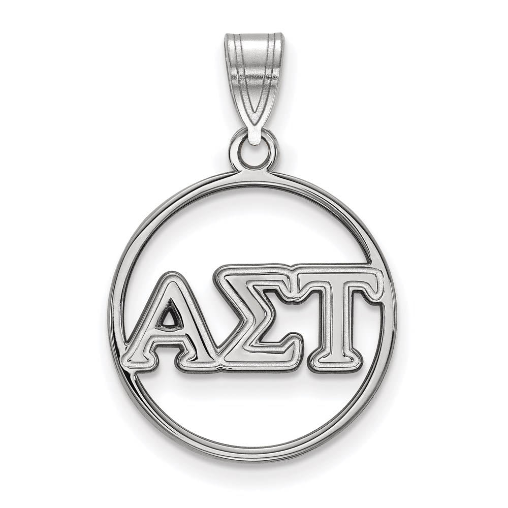Sterling Silver Alpha Sigma Tau Medium Circle Greek Letters Pendant, Item P27299 by The Black Bow Jewelry Co.