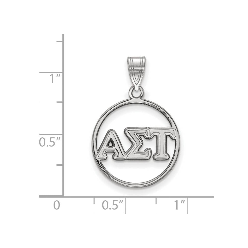 Alternate view of the Sterling Silver Alpha Sigma Tau Medium Circle Greek Letters Pendant by The Black Bow Jewelry Co.