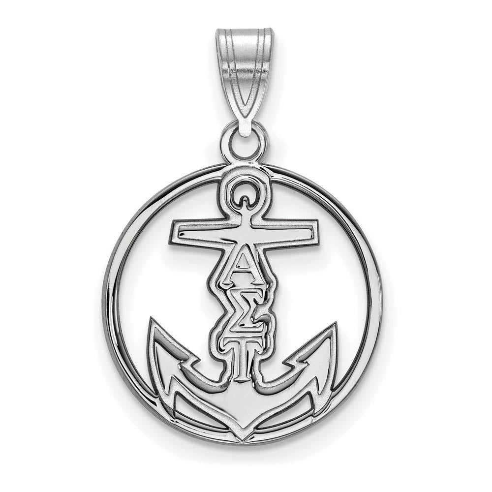 Sterling Silver Alpha Sigma Tau Medium Circle Pendant, Item P27304 by The Black Bow Jewelry Co.