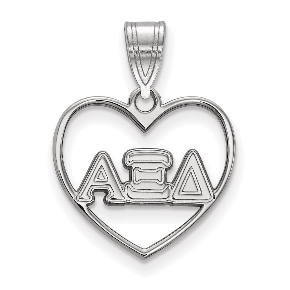 Sterling Silver Alpha Xi Delta Heart Greek Letters Pendant, Item P27308 by The Black Bow Jewelry Co.