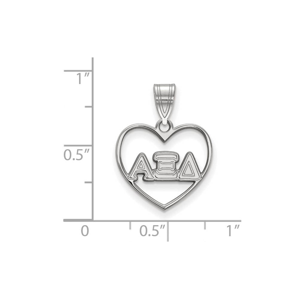 Alternate view of the Sterling Silver Alpha Xi Delta Heart Greek Letters Pendant by The Black Bow Jewelry Co.