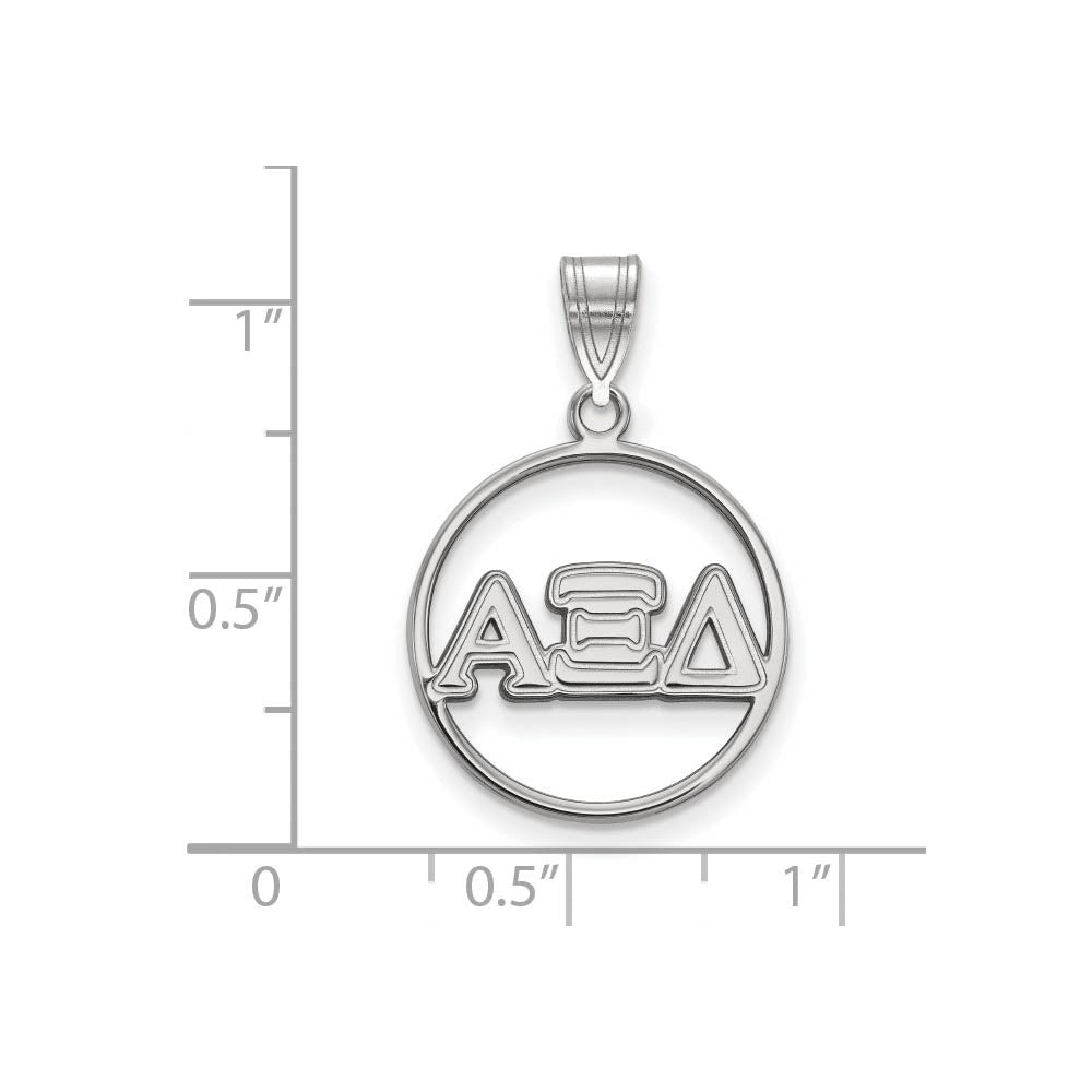Alternate view of the Sterling Silver Alpha Xi Delta Medium Circle Greek Letters Pendant by The Black Bow Jewelry Co.