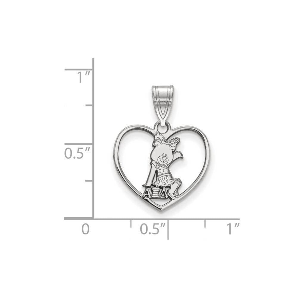 Alternate view of the Sterling Silver Alpha Xi Delta Heart Pendant by The Black Bow Jewelry Co.
