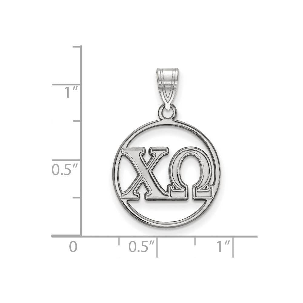 Alternate view of the Sterling Silver Chi Omega Small Circle Greek Letters Pendant by The Black Bow Jewelry Co.