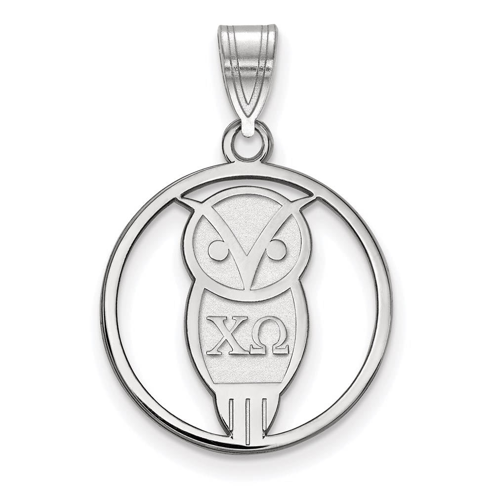 Sterling Silver Chi Omega Medium Circle Pendant, Item P27324 by The Black Bow Jewelry Co.
