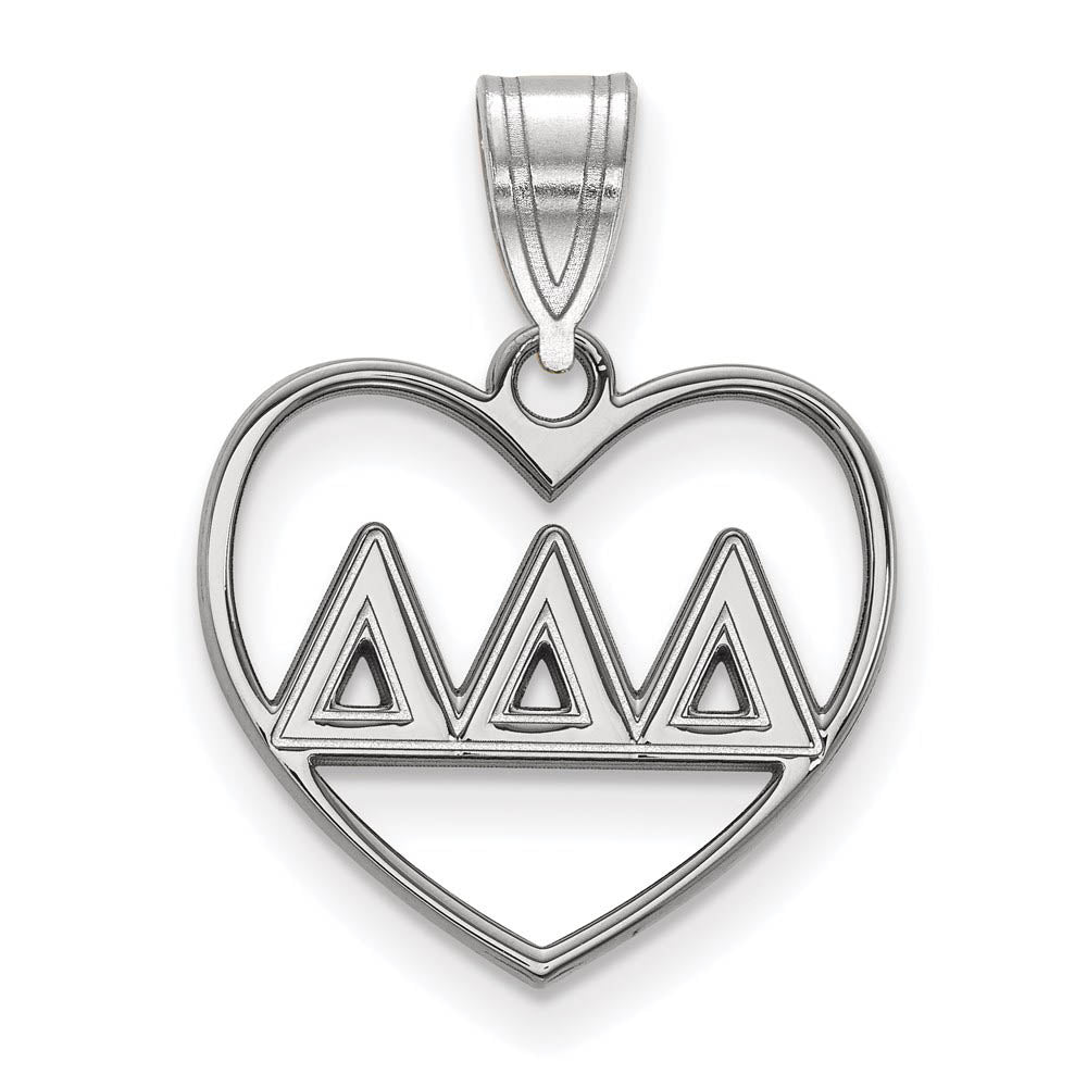 Sterling Silver Delta Delta Delta Heart Greek Letters Pendant, Item P27328 by The Black Bow Jewelry Co.