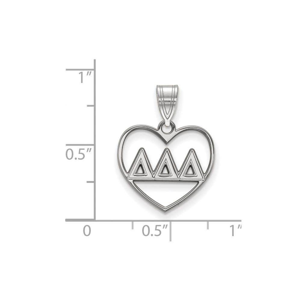 Alternate view of the Sterling Silver Delta Delta Delta Heart Greek Letters Pendant by The Black Bow Jewelry Co.