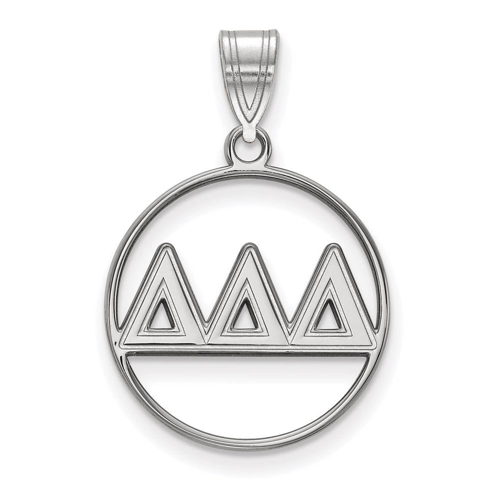 Sterling Silver Delta Delta Delta Medium Circle Greek Letters Pendant, Item P27329 by The Black Bow Jewelry Co.
