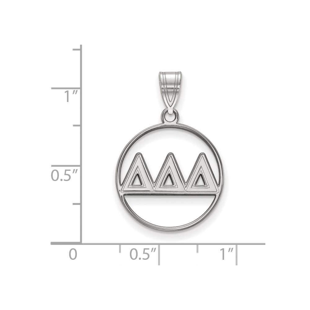 Alternate view of the Sterling Silver Delta Delta Delta Medium Circle Greek Letters Pendant by The Black Bow Jewelry Co.