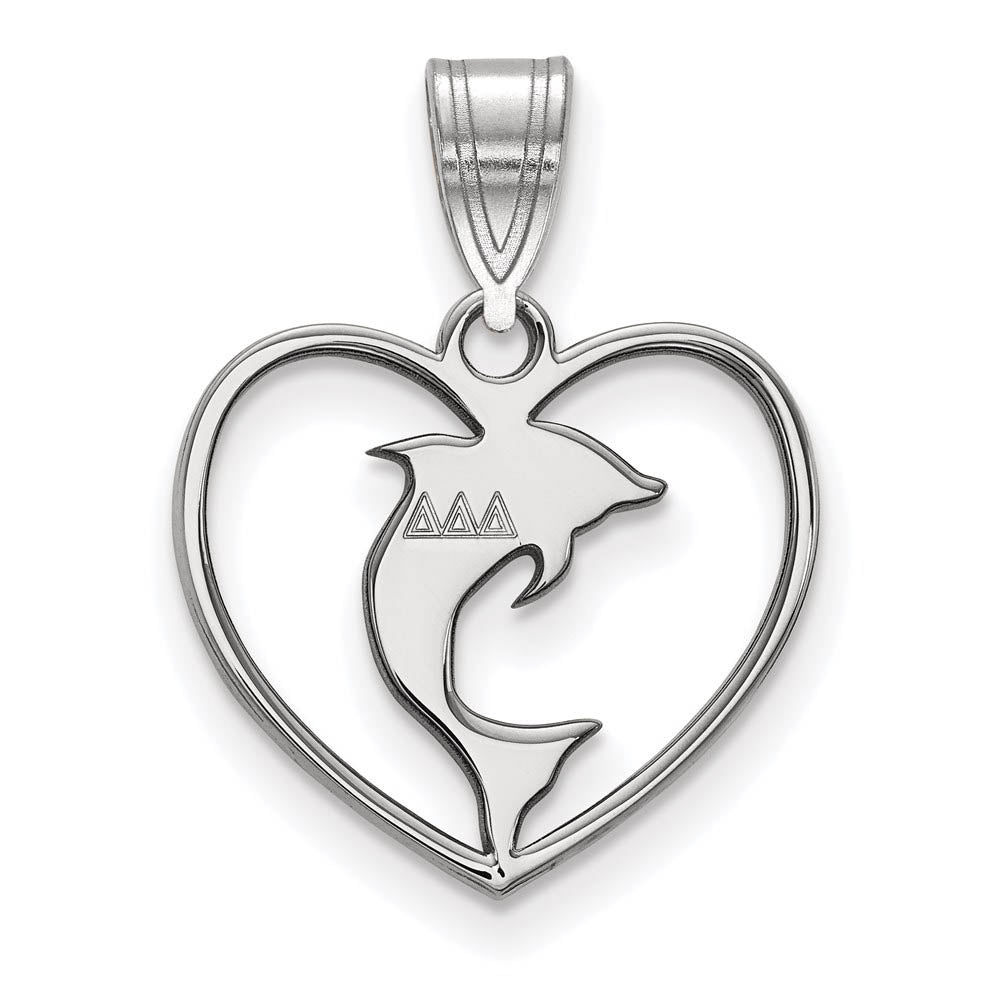 Sterling Silver Delta Delta Delta Heart Pendant, Item P27333 by The Black Bow Jewelry Co.