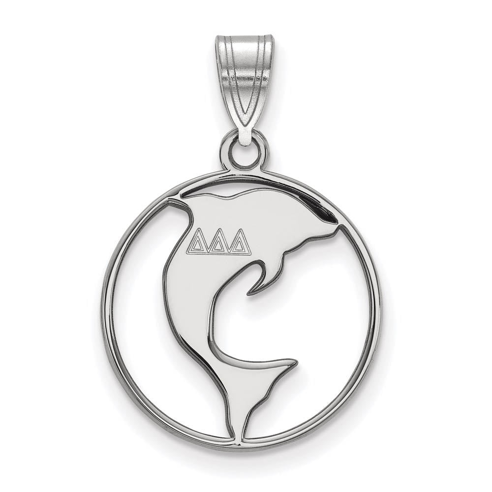 Sterling Silver Delta Delta Delta Medium Circle Pendant, Item P27334 by The Black Bow Jewelry Co.