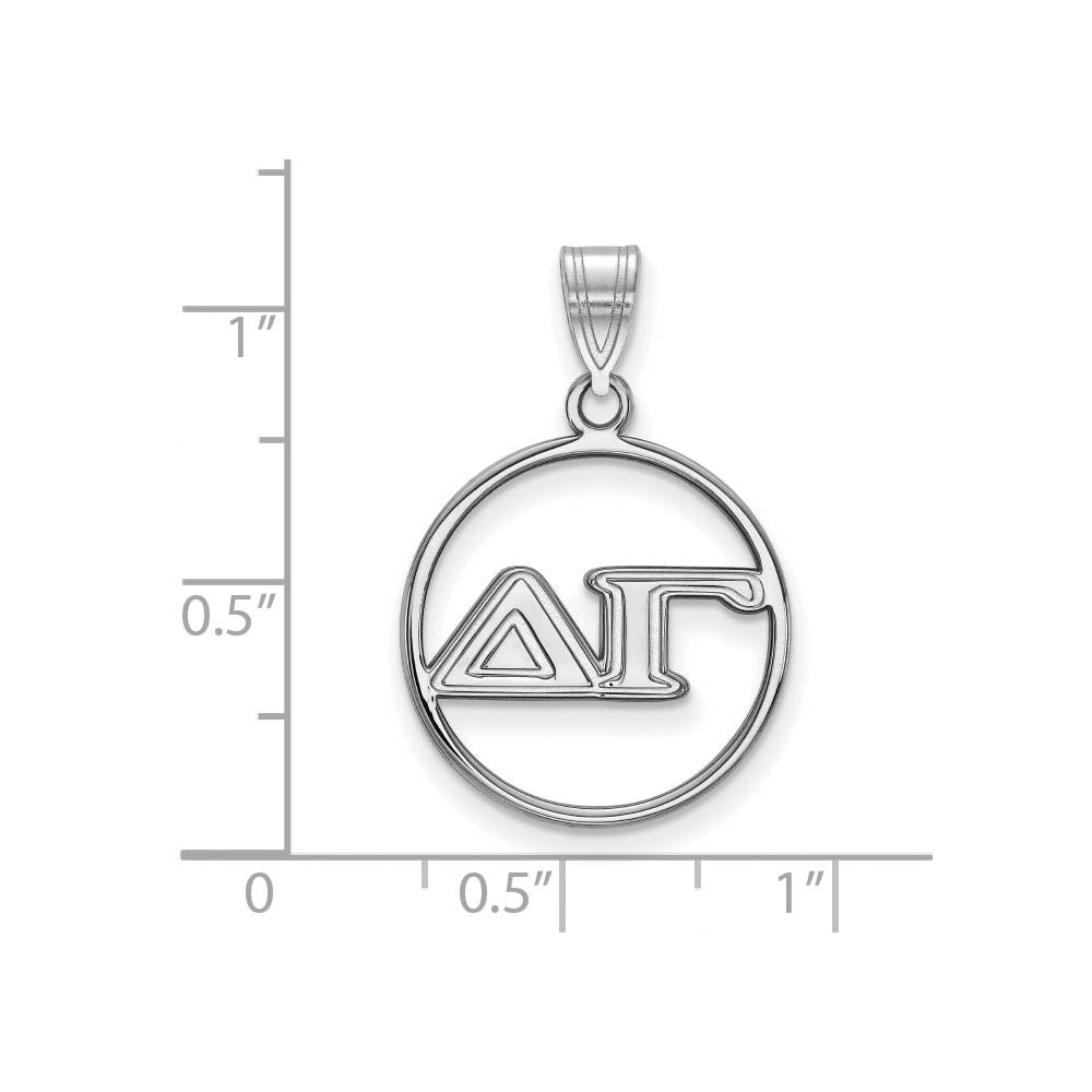 Alternate view of the Sterling Silver Delta Gamma Medium Circle Greek Letters Pendant by The Black Bow Jewelry Co.