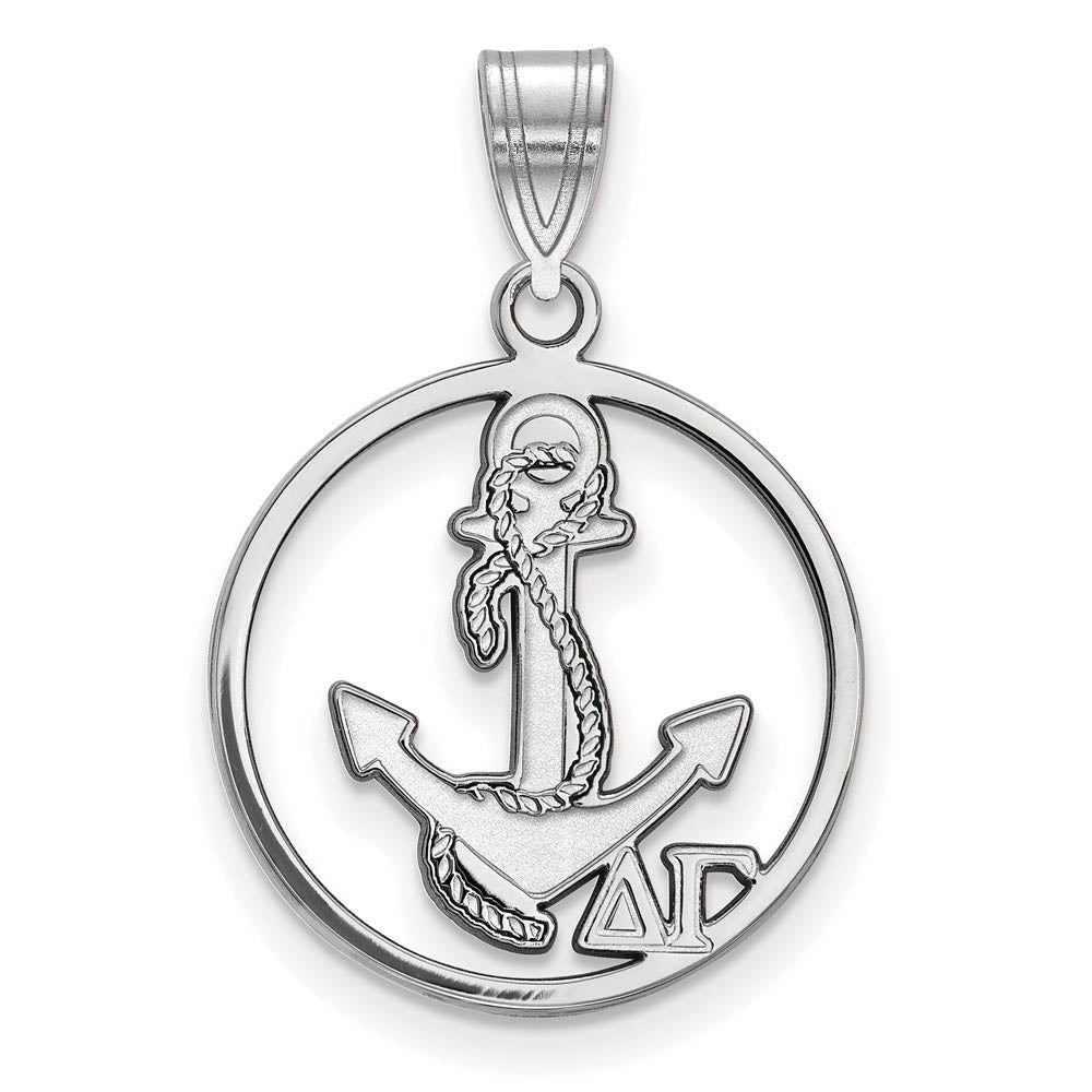 Sterling Silver Delta Gamma Medium Circle Pendant, Item P27344 by The Black Bow Jewelry Co.