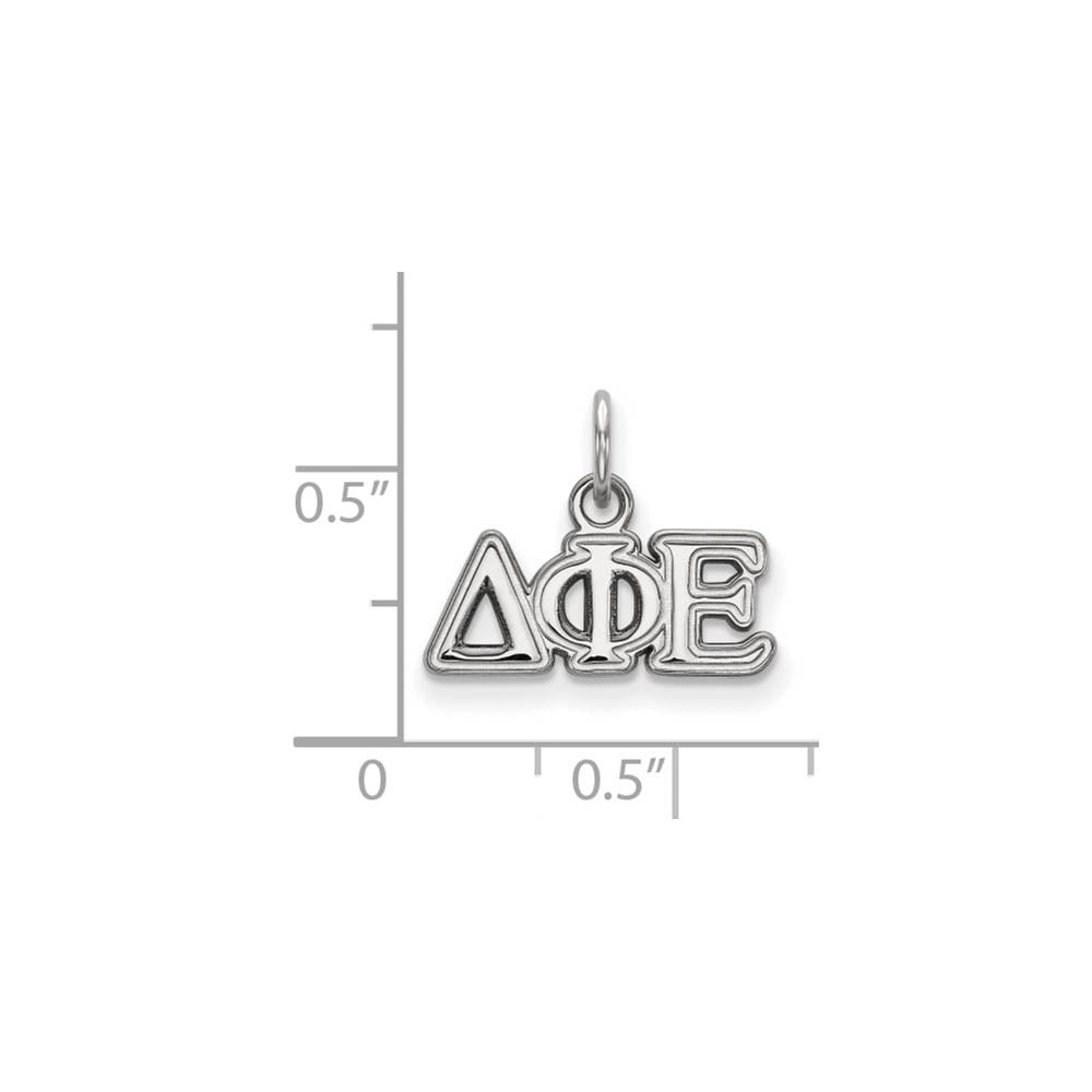 Alternate view of the Sterling Silver Delta Phi Epsilon XS (Tiny) Greek Letters Charm by The Black Bow Jewelry Co.