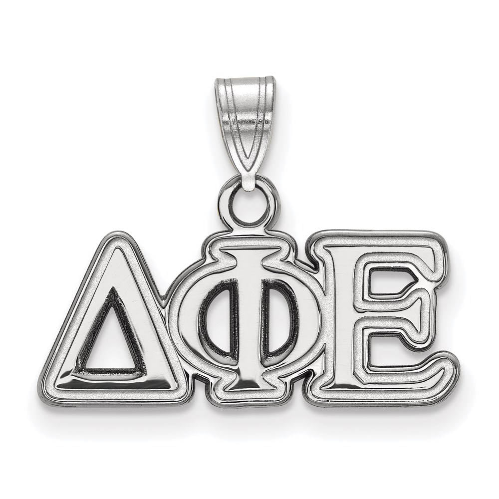 Sterling Silver Delta Phi Epsilon Small Greek Letters Pendant, Item P27346 by The Black Bow Jewelry Co.
