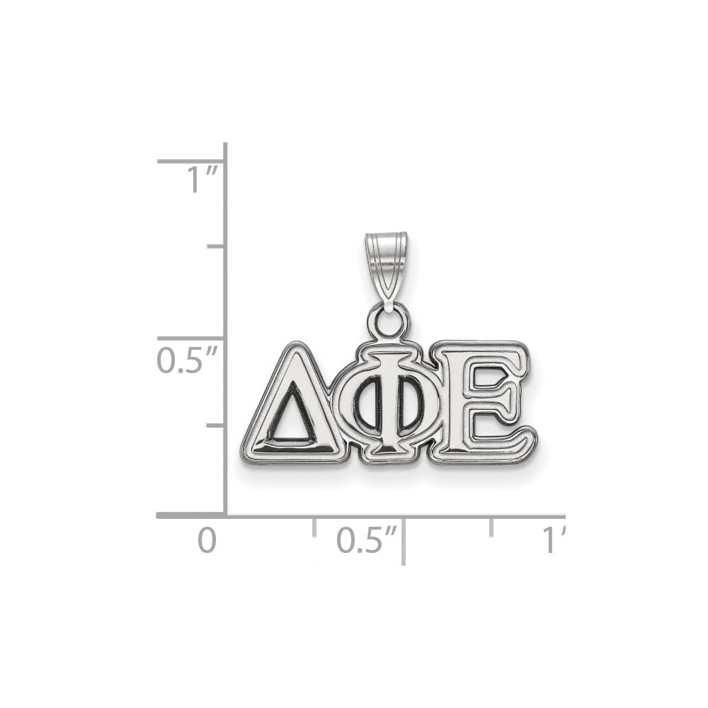 Alternate view of the Sterling Silver Delta Phi Epsilon Small Greek Letters Pendant by The Black Bow Jewelry Co.