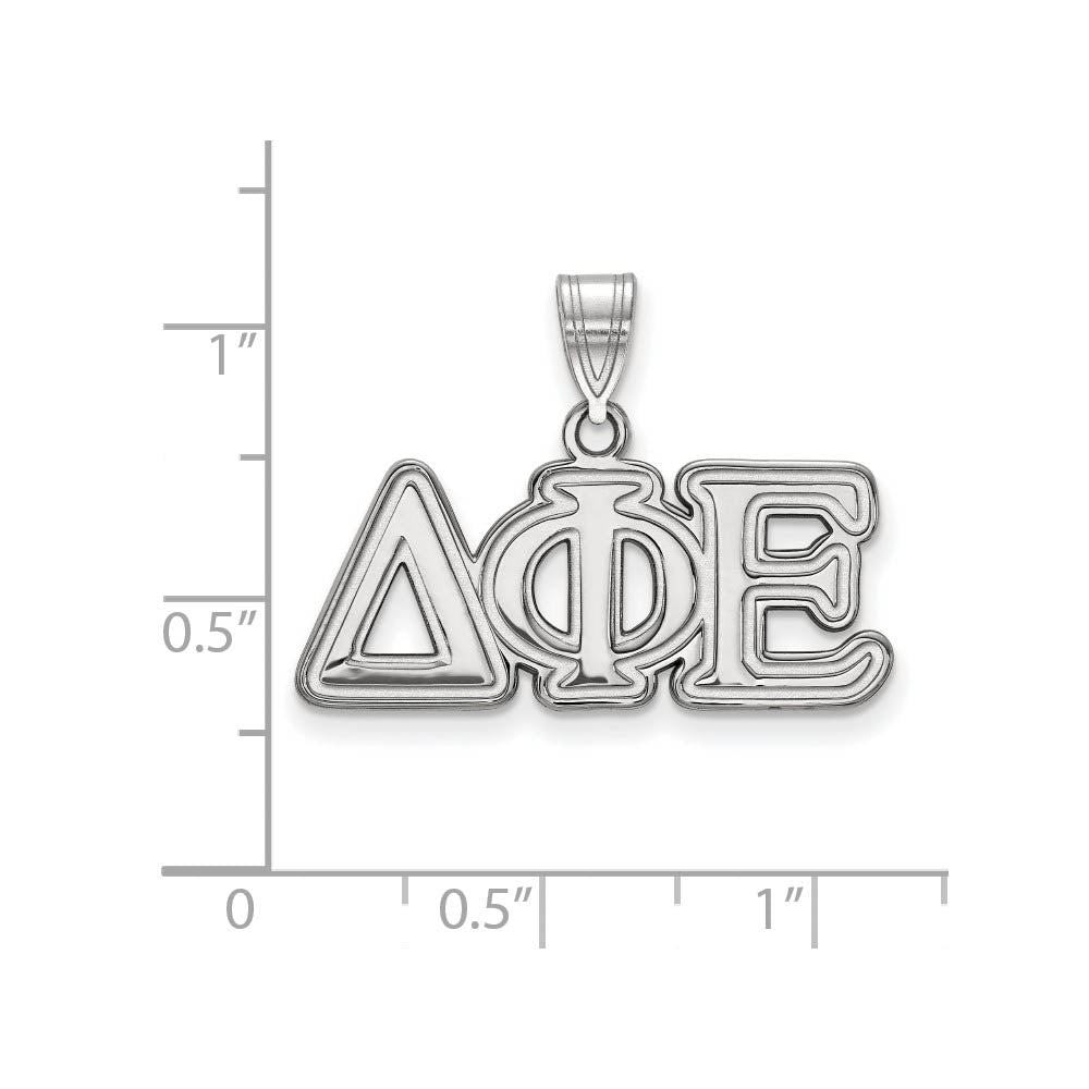 Alternate view of the Sterling Silver Delta Phi Epsilon Medium Greek Letters Pendant by The Black Bow Jewelry Co.
