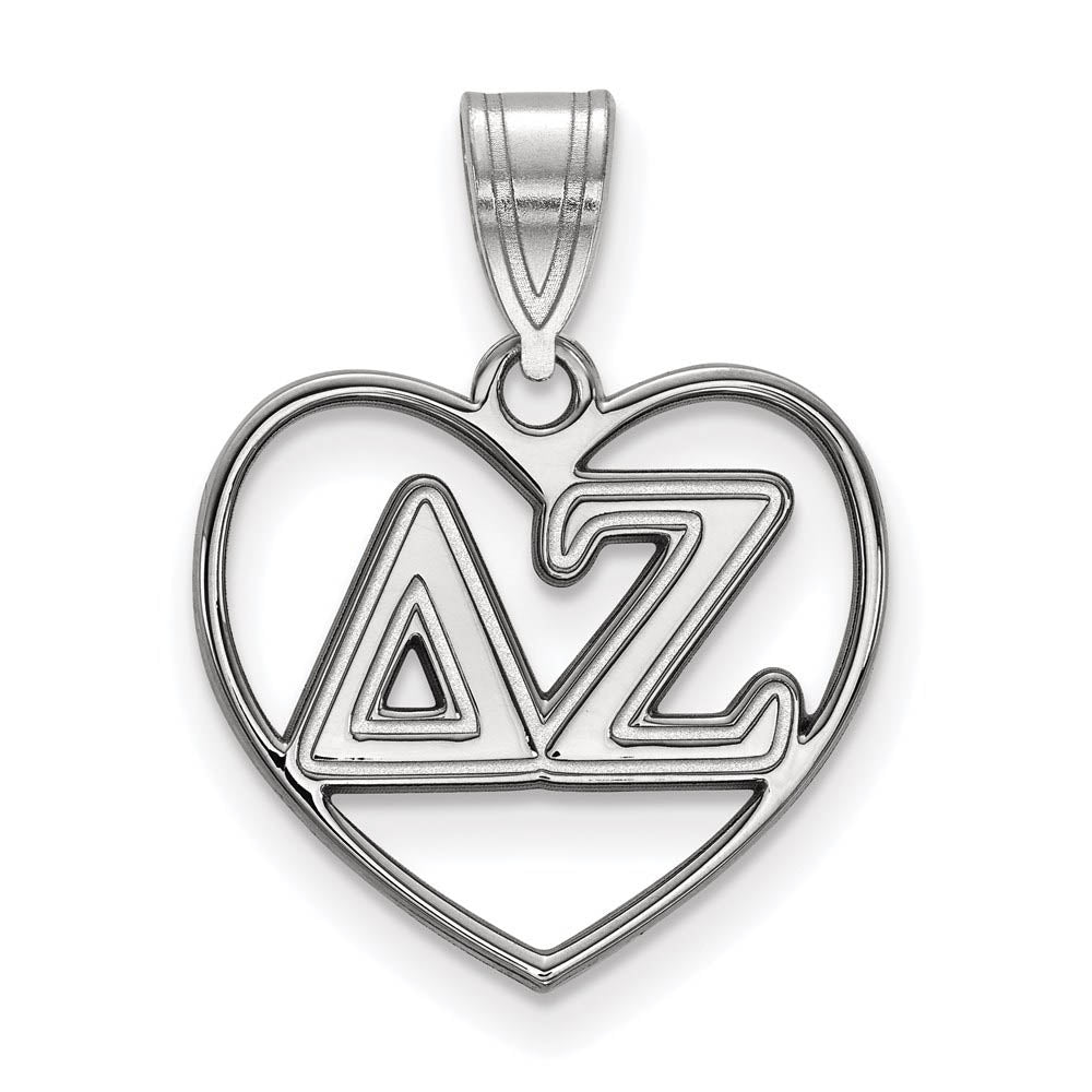 Sterling Silver Delta Zeta Heart Greek Letters Pendant, Item P27358 by The Black Bow Jewelry Co.