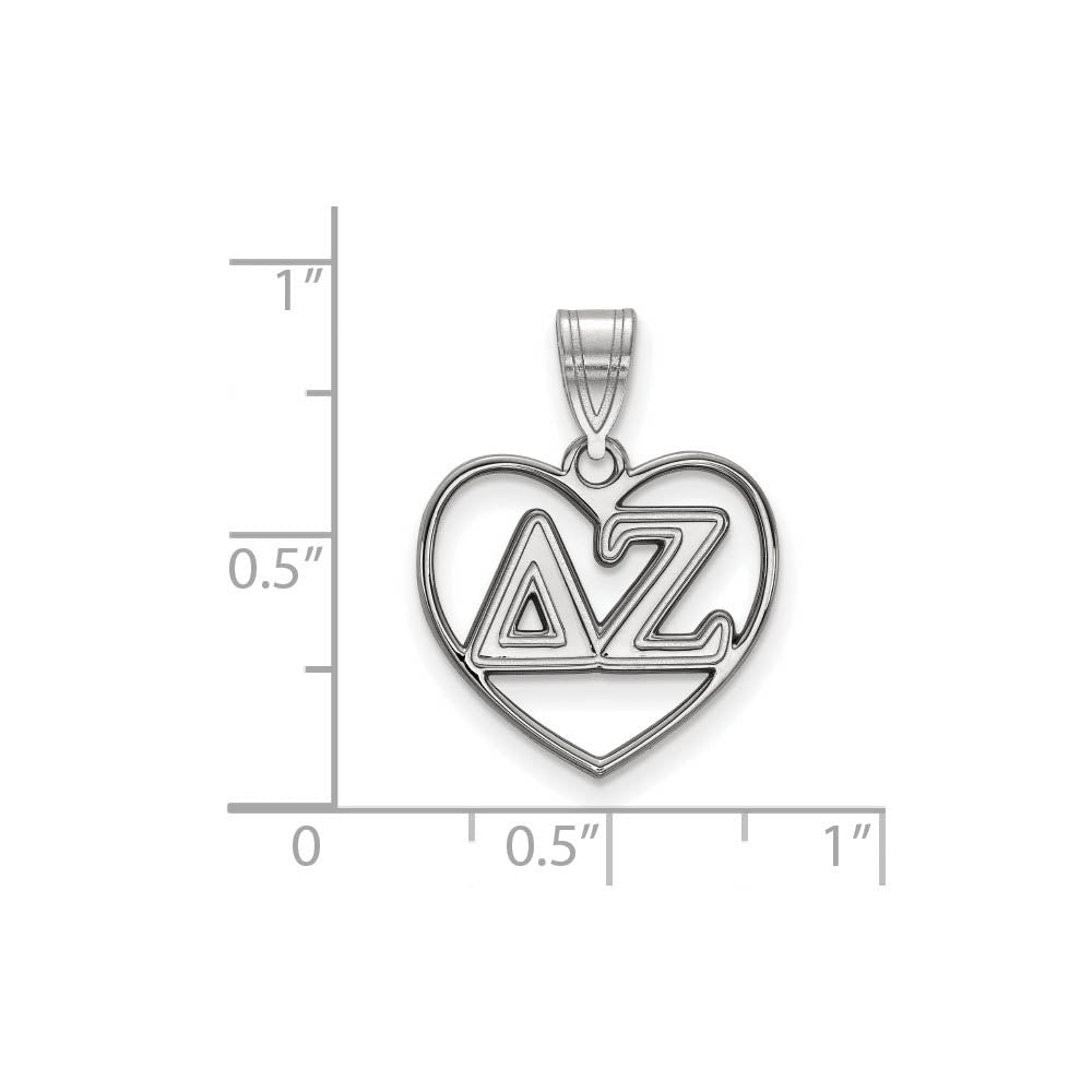 Alternate view of the Sterling Silver Delta Zeta Heart Greek Letters Pendant by The Black Bow Jewelry Co.