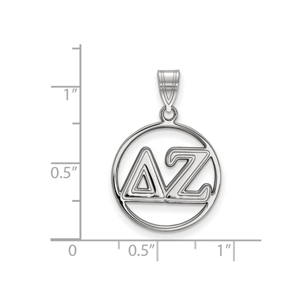 Alternate view of the Sterling Silver Delta Zeta Medium Circle Greek Letters Pendant by The Black Bow Jewelry Co.
