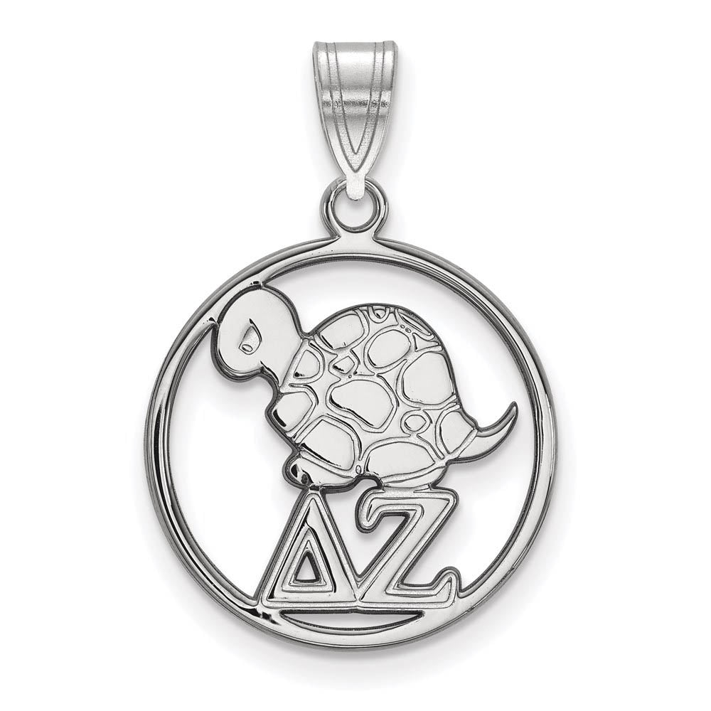 Sterling Silver Delta Zeta Medium Circle Pendant, Item P27364 by The Black Bow Jewelry Co.