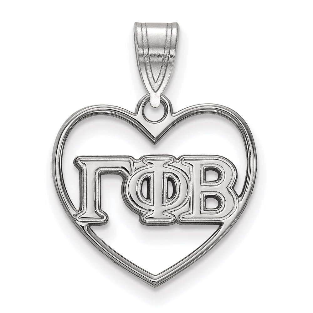 Sterling Silver Gamma Phi Beta Heart Greek Letters Pendant, Item P27368 by The Black Bow Jewelry Co.