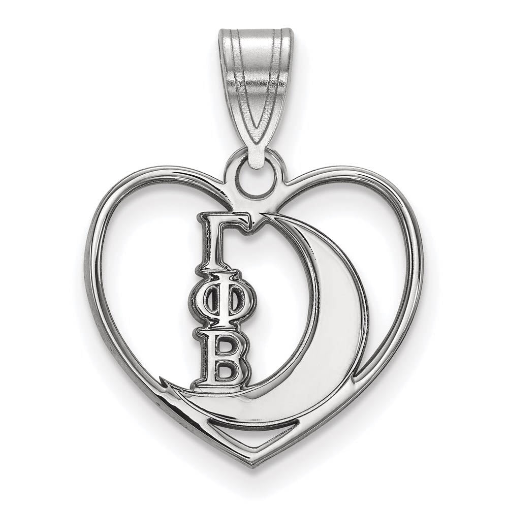 Sterling Silver Gamma Phi Beta Heart Pendant, Item P27373 by The Black Bow Jewelry Co.