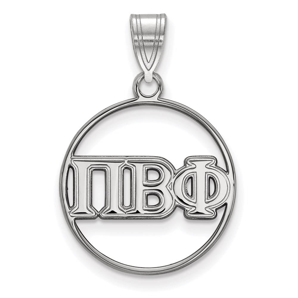 Sterling Silver Pi Beta Phi Medium Circle Greek Letters Pendant, Item P27428 by The Black Bow Jewelry Co.