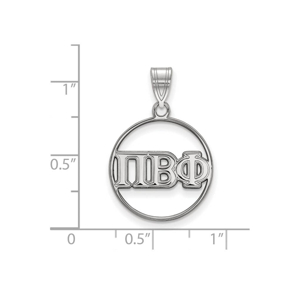 Alternate view of the Sterling Silver Pi Beta Phi Medium Circle Greek Letters Pendant by The Black Bow Jewelry Co.
