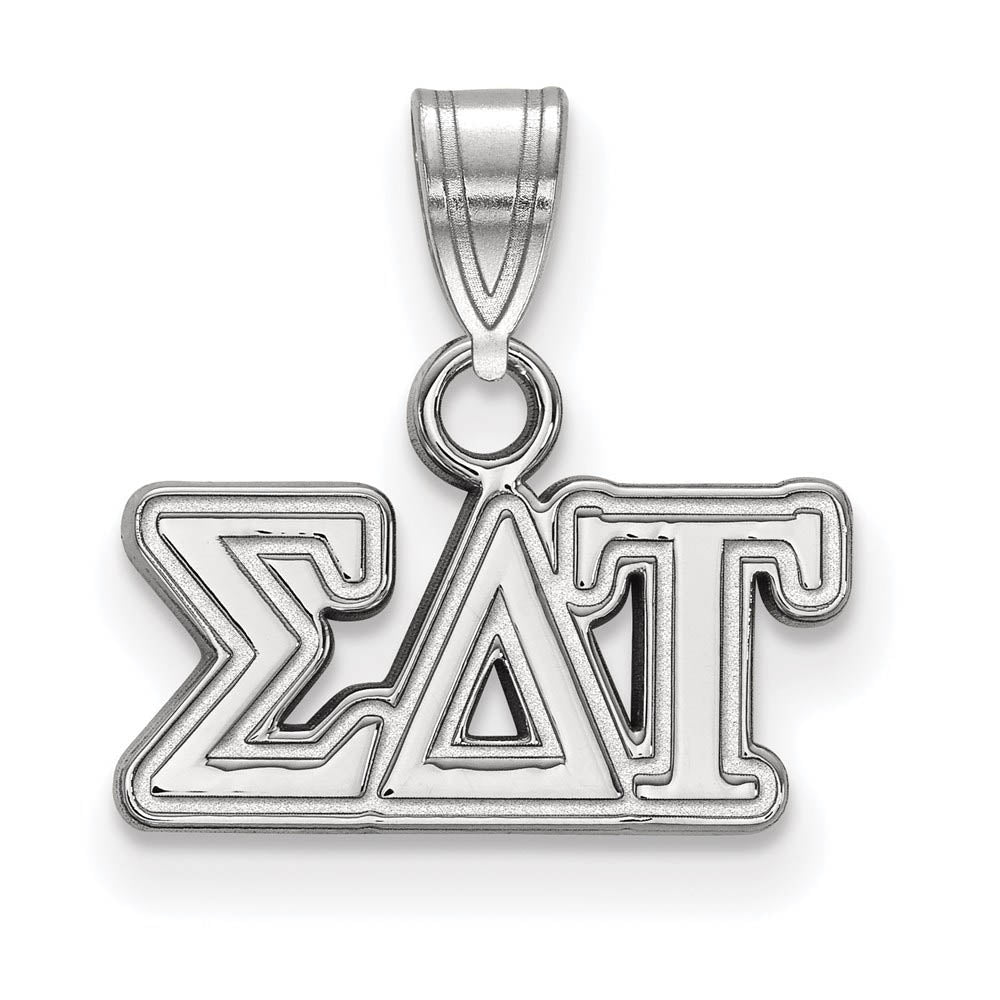 Sterling Silver Sigma Delta Tau Small Greek Letters Pendant, Item P27435 by The Black Bow Jewelry Co.