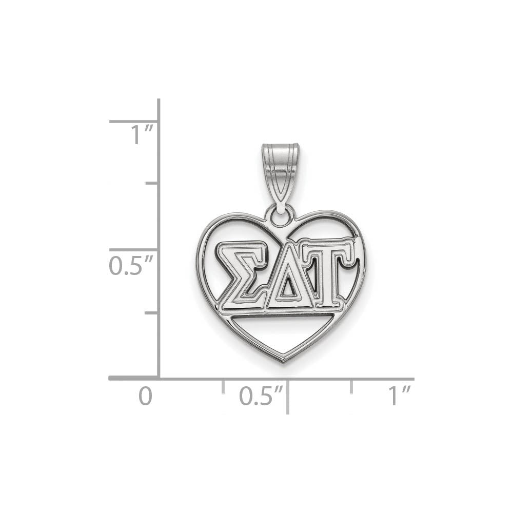 Alternate view of the Sterling Silver Sigma Delta Tau Heart Greek Letters Pendant by The Black Bow Jewelry Co.