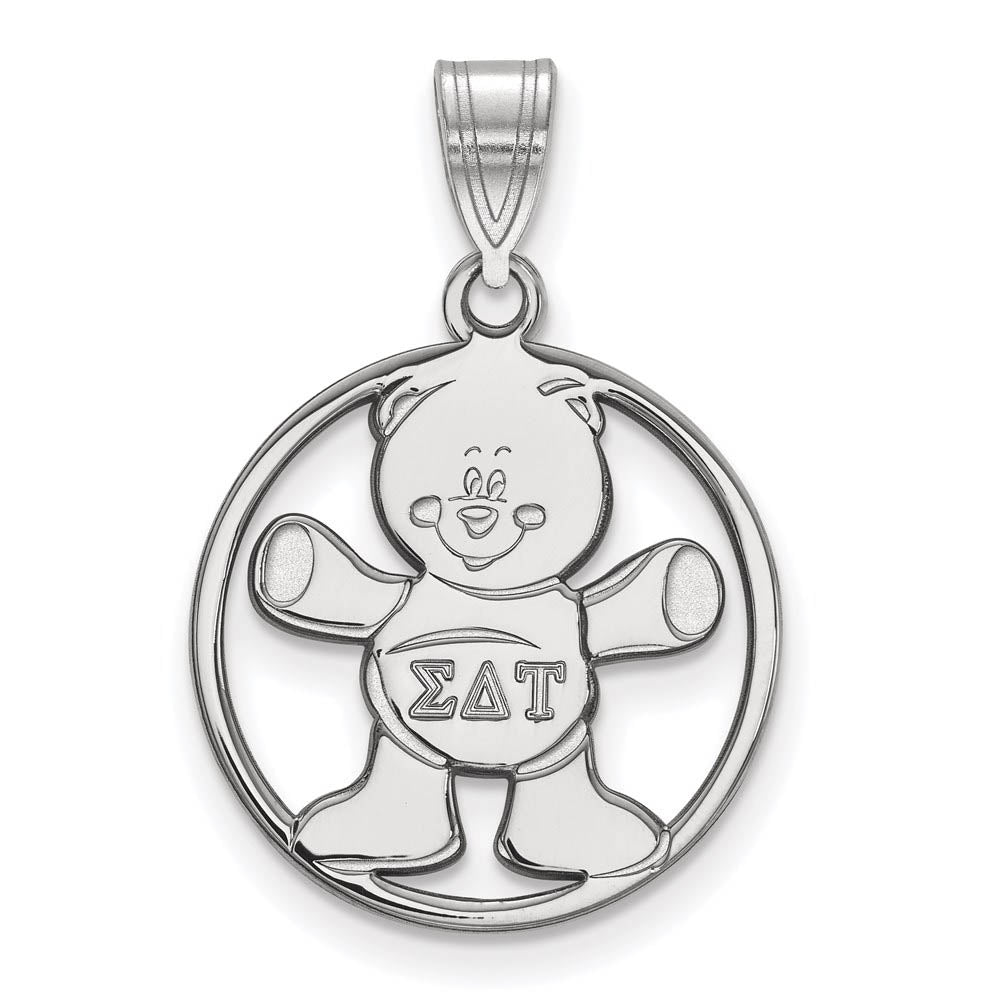 Sterling Silver Sigma Delta Tau Medium Circle Pendant, Item P27443 by The Black Bow Jewelry Co.