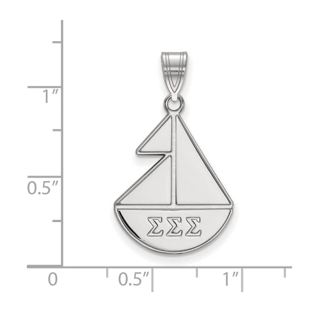 Alternate view of the Sterling Silver Sigma Sigma Sigma Medium Pendant by The Black Bow Jewelry Co.