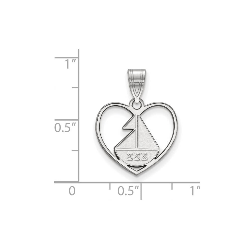 Alternate view of the Sterling Silver Sigma Sigma Sigma Heart Pendant by The Black Bow Jewelry Co.