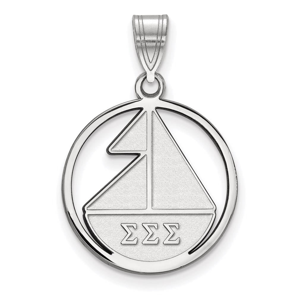 Sterling Silver Sigma Sigma Sigma Medium Circle Pendant, Item P27463 by The Black Bow Jewelry Co.