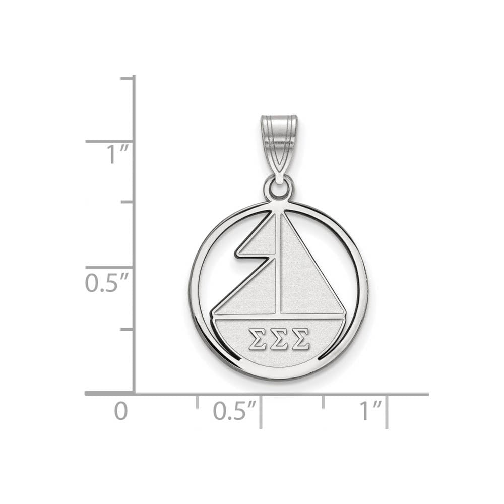 Alternate view of the Sterling Silver Sigma Sigma Sigma Medium Circle Pendant by The Black Bow Jewelry Co.