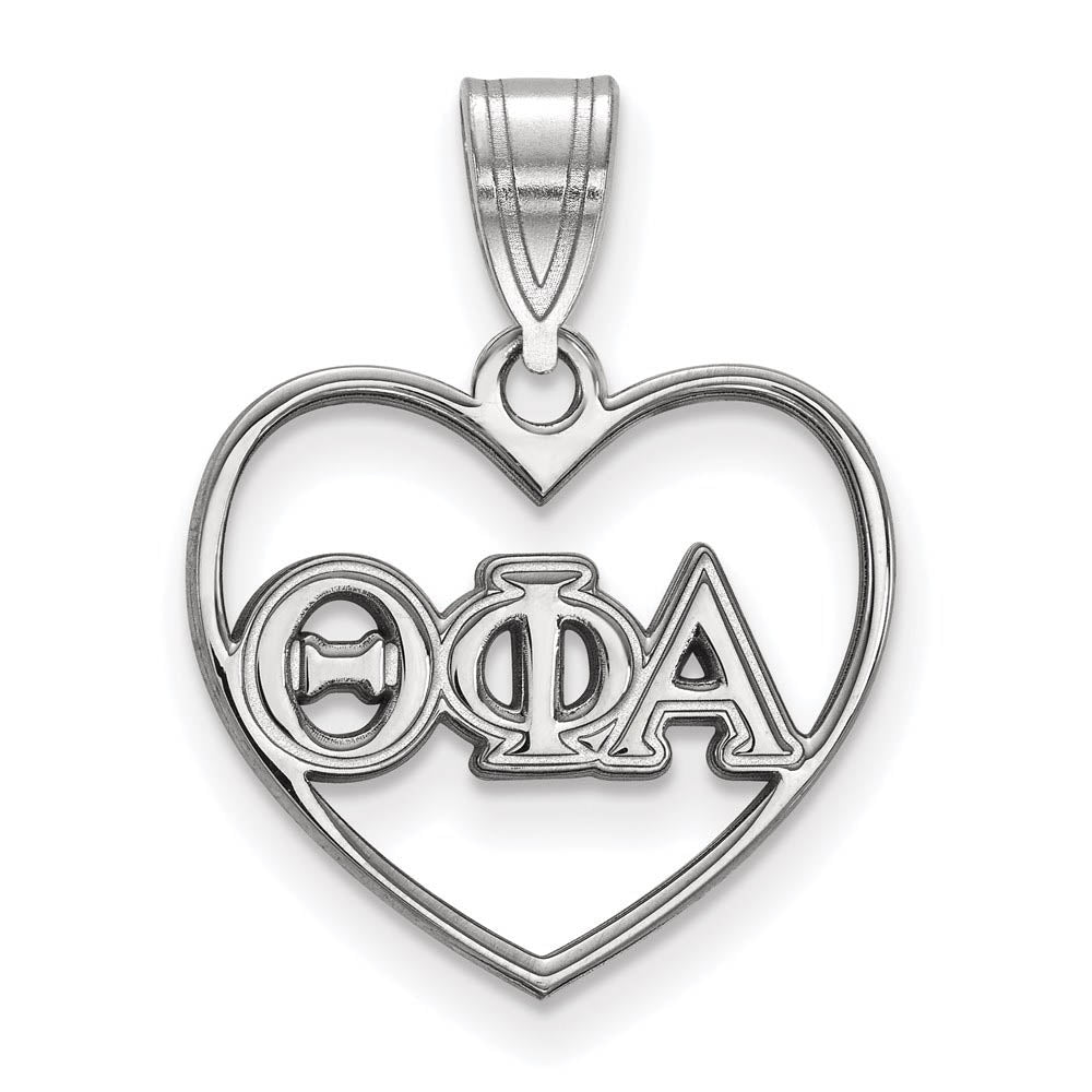 Sterling Silver Theta Phi Alpha Heart Greek Letters Pendant, Item P27467 by The Black Bow Jewelry Co.