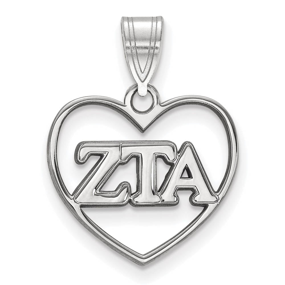 Sterling Silver Zeta Tau Alpha Heart Greek Letters Pendant, Item P27477 by The Black Bow Jewelry Co.