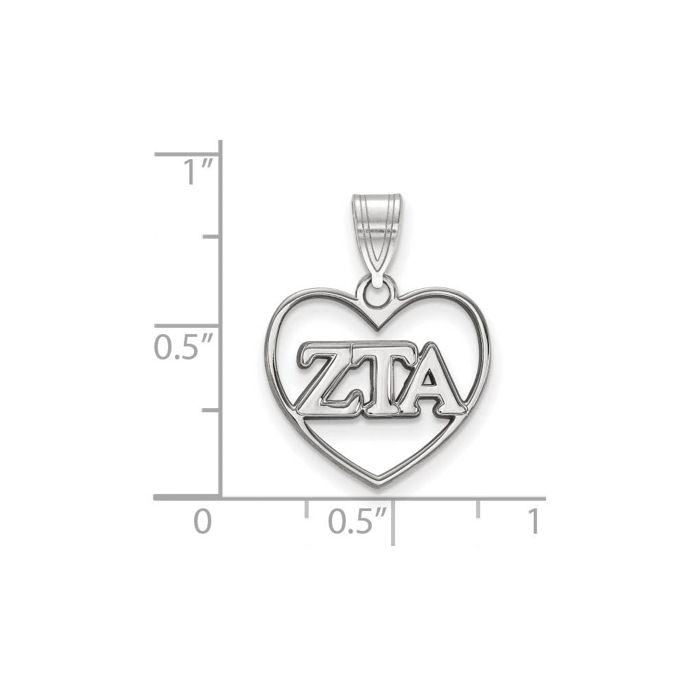 Alternate view of the Sterling Silver Zeta Tau Alpha Heart Greek Letters Pendant by The Black Bow Jewelry Co.