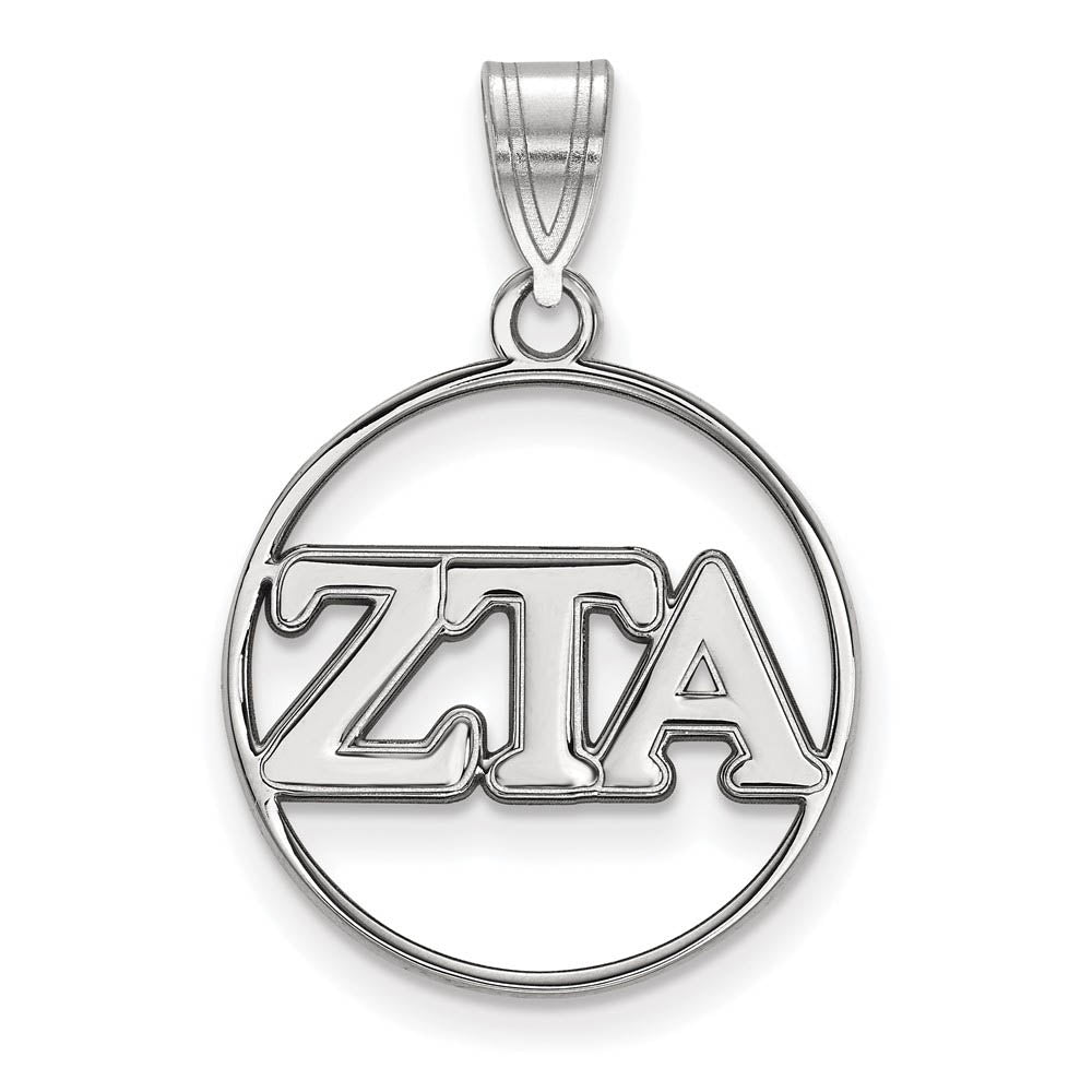 Sterling Silver Zeta Tau Alpha Medium Circle Greek Letters Pendant, Item P27478 by The Black Bow Jewelry Co.