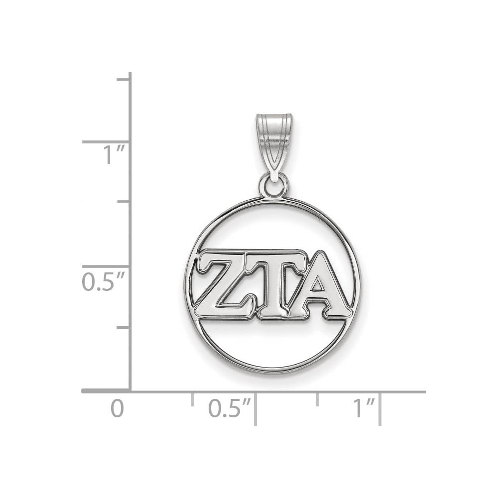 Alternate view of the Sterling Silver Zeta Tau Alpha Medium Circle Greek Letters Pendant by The Black Bow Jewelry Co.