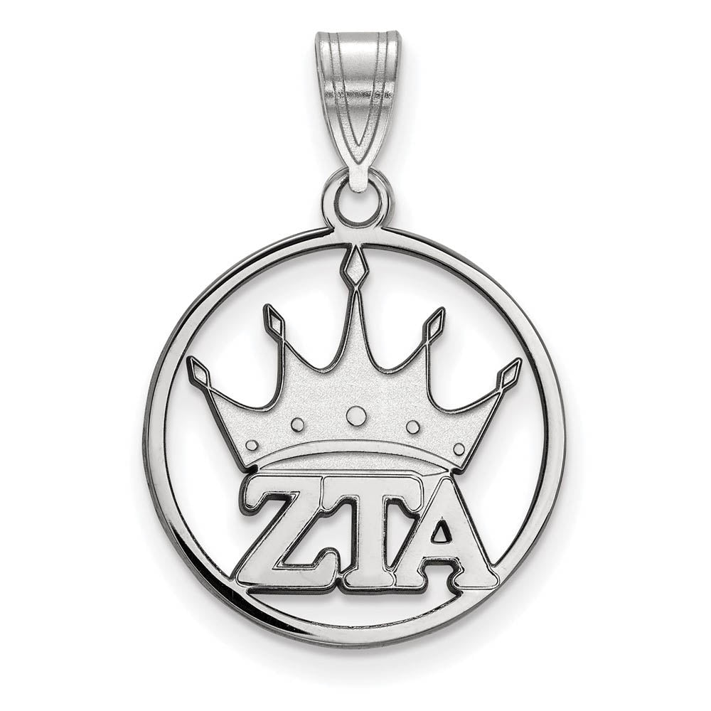 Sterling Silver Zeta Tau Alpha Medium Circle Pendant, Item P27483 by The Black Bow Jewelry Co.