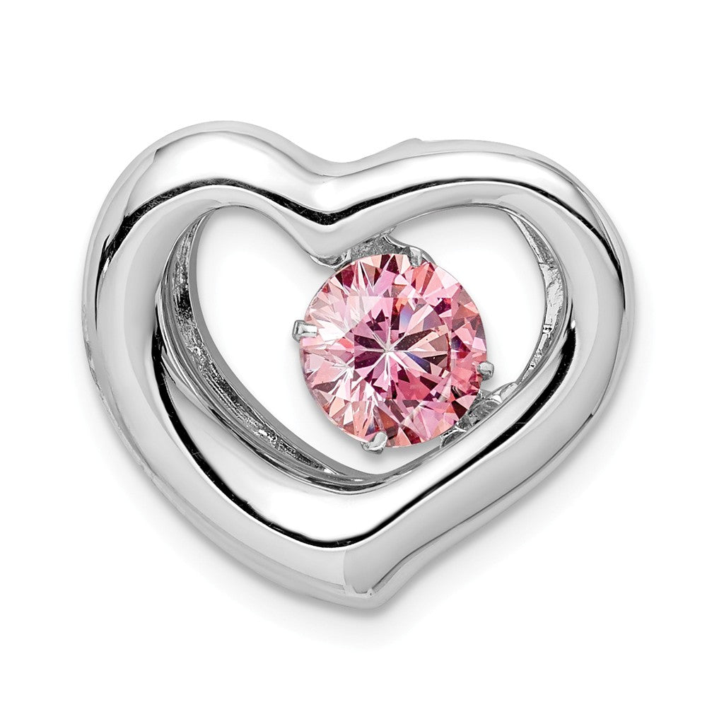 Platinum Plated Silver White or Pink CZ Sideways Heart Pendant, 20mm, Item P27484 by The Black Bow Jewelry Co.