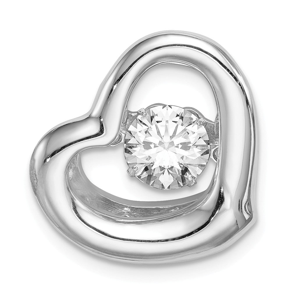 Platinum Plated Sterling Silver White CZ Sideways Heart Pendant, 20mm, Item P27484-WH by The Black Bow Jewelry Co.