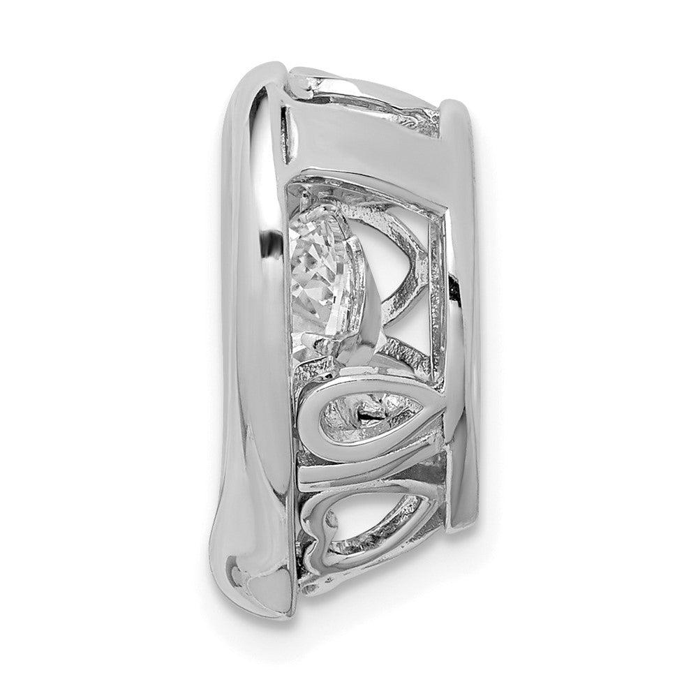 Alternate view of the Platinum Plated Sterling Silver White CZ Sideways Heart Pendant, 20mm by The Black Bow Jewelry Co.